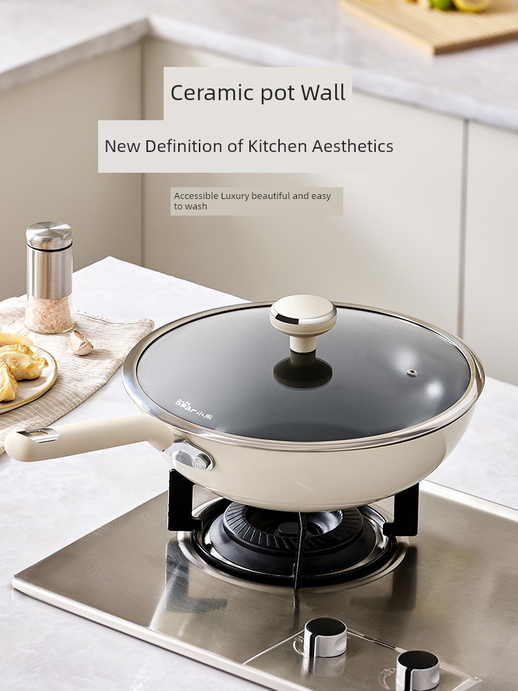 Bear Uncoated Ceramic Cooking Pot For Home Cooking Non-Stick Iron Pan Frying Pan Home Gas Stove Induction Cooker