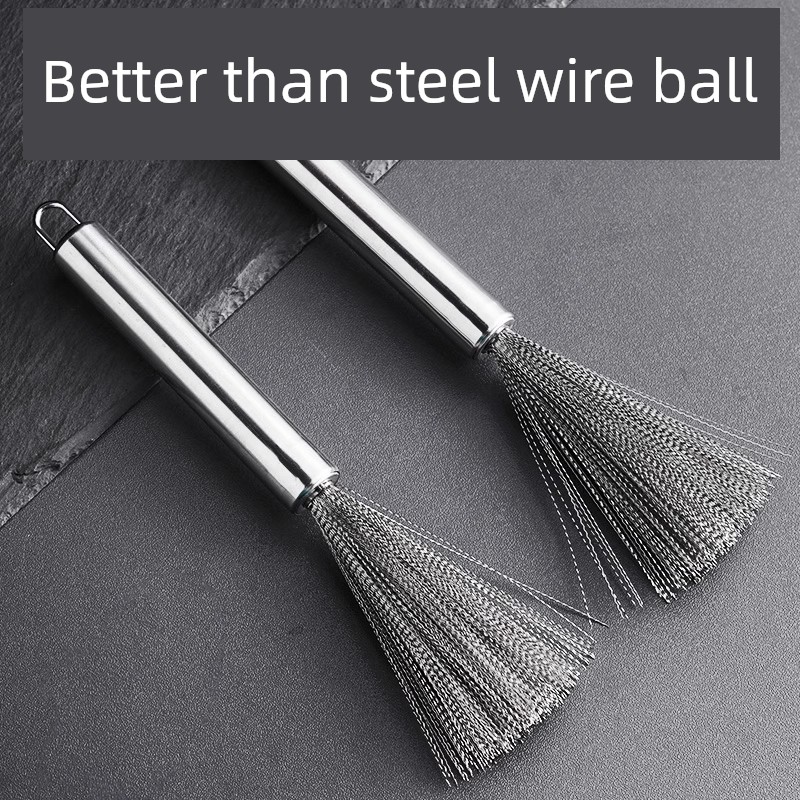 Stainless Steel Wok Brush Kitchen Special Wire Brush Long Handle Nano Cleaning Brush Hanging Oil Removal Marvelous Pot Cleaning Accessories
