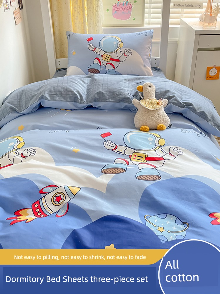 Student Dormitory Three-Piece Set Fitted Sheet Dedicated 90 X200cm Bed Single Quilt Cover All Cotton Pure Cotton Bed Four-Piece Set