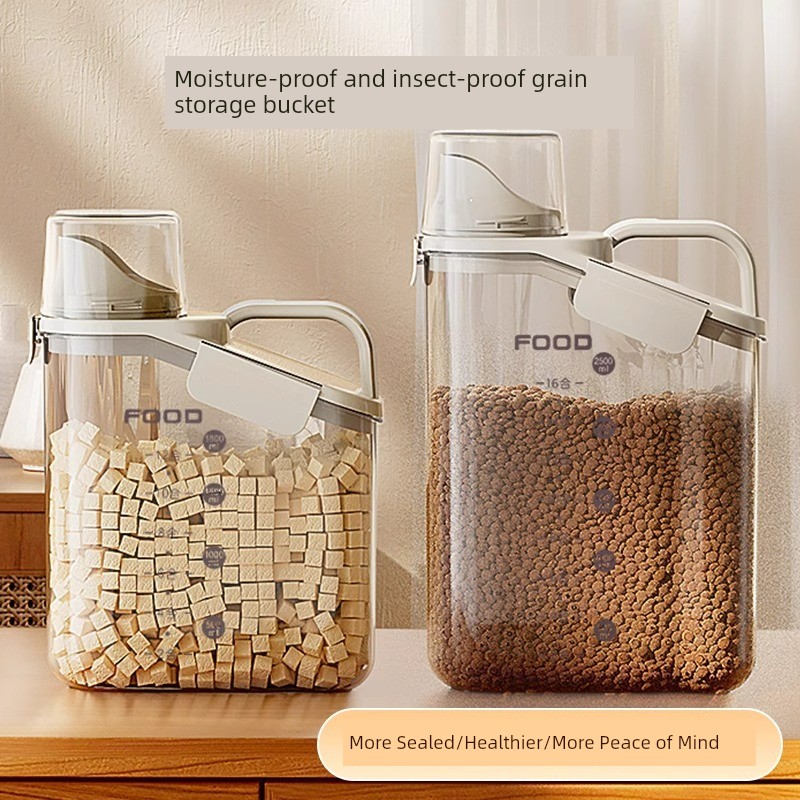 Hippie Dog Japanese Style Minimalist Sealing Tape Scale Grain Bucket Pet Storage Barrels Grain Bucket Cat Food Dog Food Moisture-Proof Dog Supplies