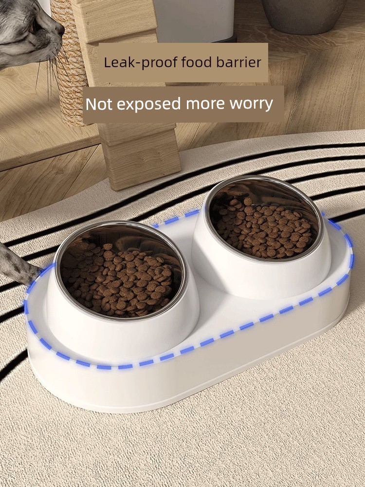 Cat Bowl Ceramic Cat Food Holder Pet Double Bowl Oblique Mouth Drinking Food Bowl Water Bowl Integrated Kittens Rice Bowl Dog Bowl Anti-Tumble