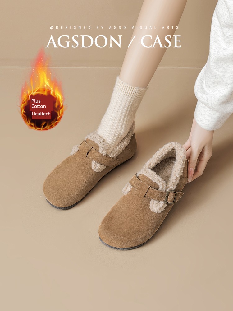 Augusto Fleece-lined Birkenstock Female 2024 Winter New Arrival Warm Snow Boots Flat Bottom Slip-on Fluffy Cotton Shoes