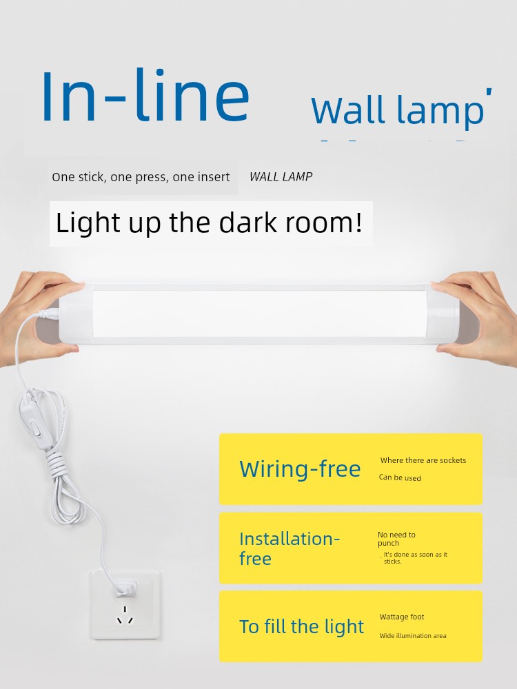 Direct Plug-in LED Lamp Socket Installation-Free Light Bar Lamp Tube Bench Lighting Wall Bedroom Bedside Room Wall Lamp