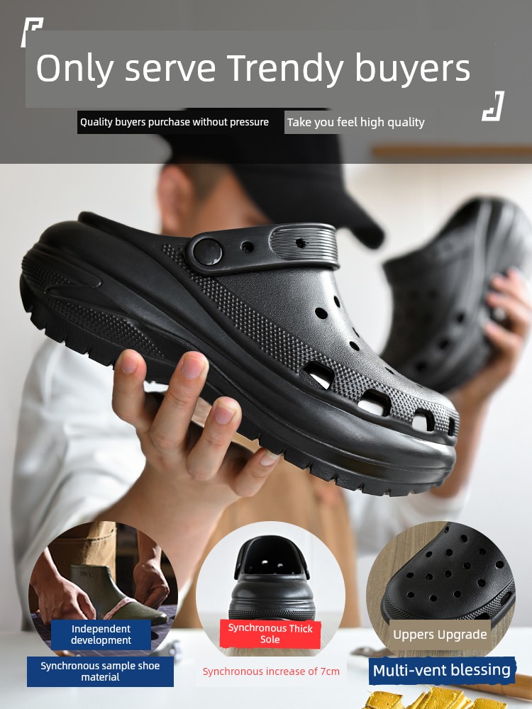 H8 Hole Shoes Men's and Women's Summer Poop Feeling Closed-Toe Slippers 2025 New Outdoor Black Thick Sole Non Slip Slippers