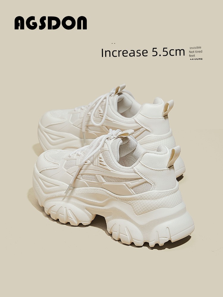 Women's Thick-Soled Dad Shoes 2025 New Spring and Autumn Winter Height Increasing Casual White Sports Women's Shoes Popular Show Feet Small