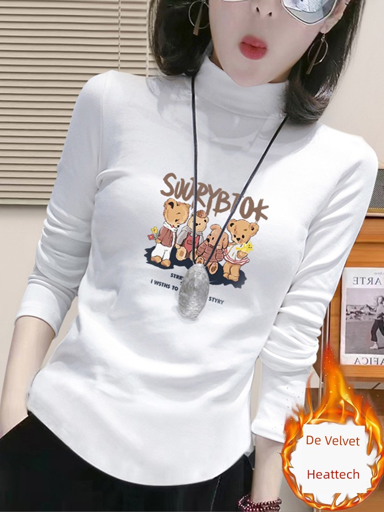Double-Sided Dralon Half Turtleneck Bottoming Shirt Women's Fleece-lined Thickened Middle Collar Inner Wear Long Sleeve T-shirt Women's Shoulder Heattech Tops