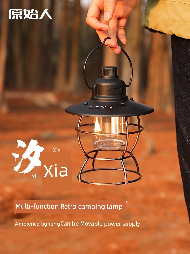 Primitive Man Camping Ambience Light Retro Satchel Outdoor