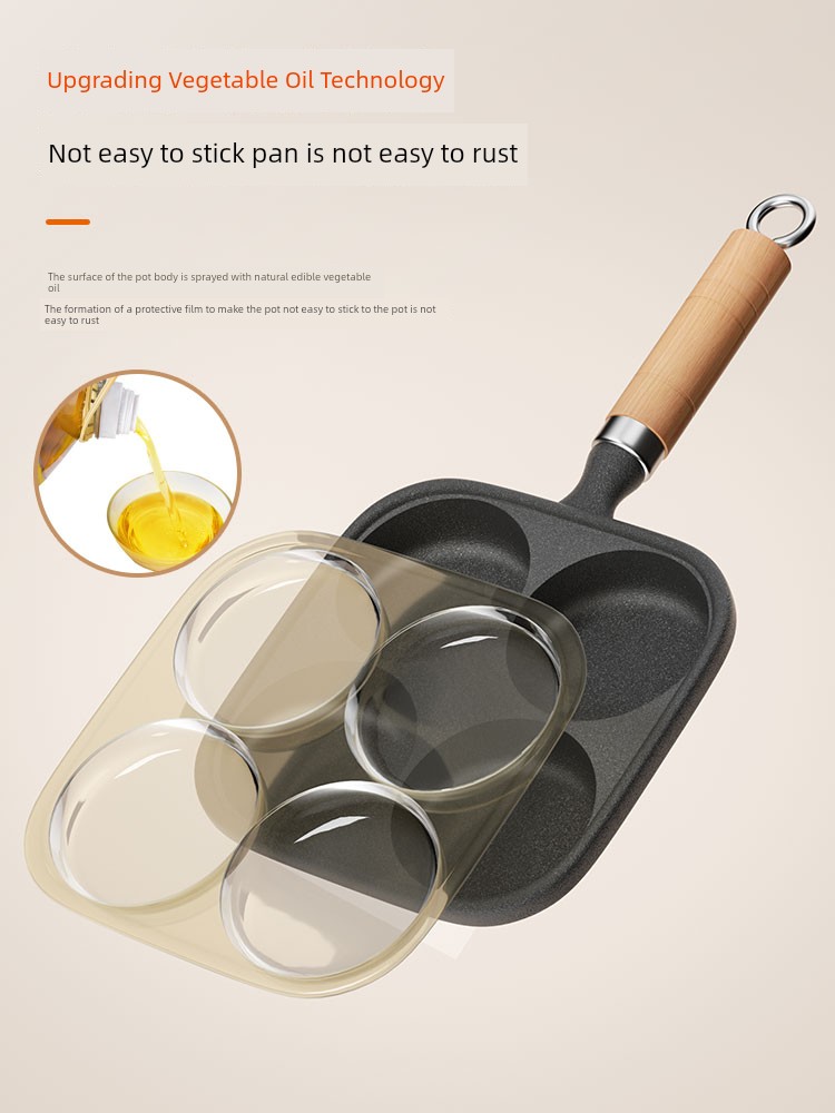Four-Hole Egg Hamburger Maker Convenient Omelet Tool For Home Egg Cakes Mold Breakfast Griddle Uncoated Flats Non-Stick Pan
