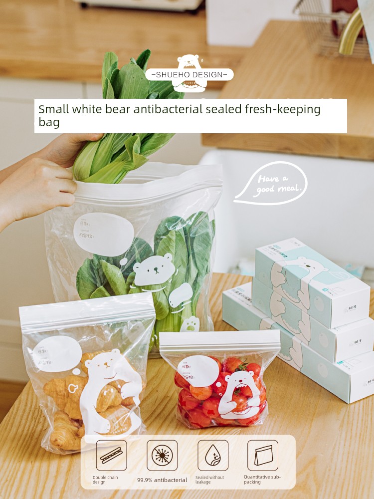 Tree White Bear Envelope Bag Fresh Food Grade For Home with Seal Grain Storage Refrigerator Refrigerated Antibacterial Sub-Packaging
