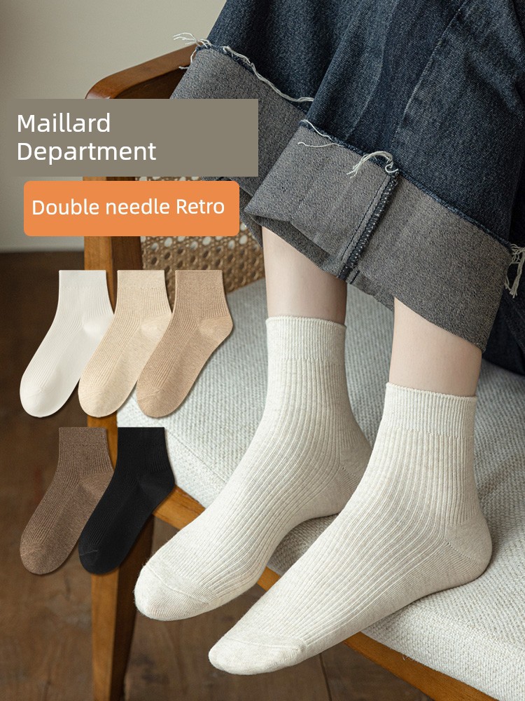 Socks Women's Mid Tube Stockings Autumn Winter Pure Cotton Spring Summer New Arrival Autumn Short Ladies Retro Maillard Birkenstock Long Socks