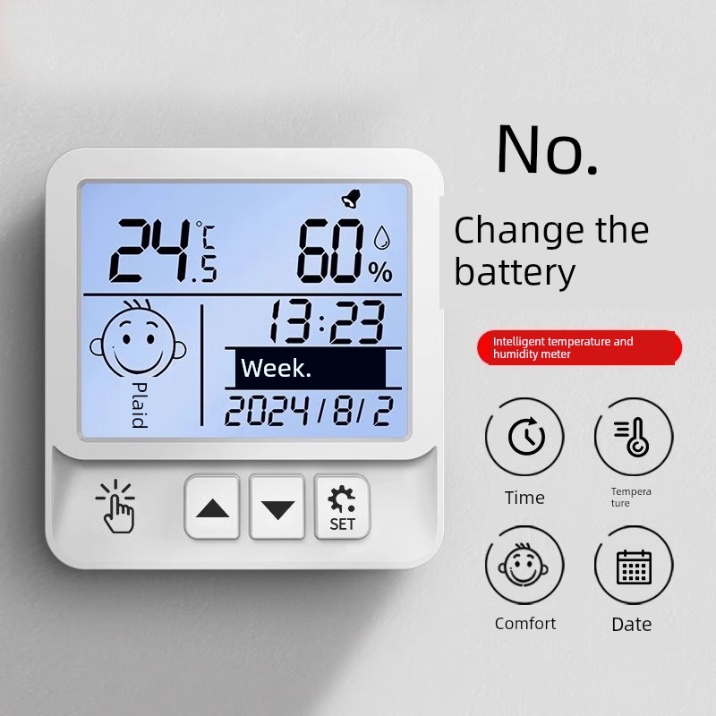 Electronic Digital Temperature and Humidity Meter Indoor Home Baby Clock Wall-Mounted Mini Temperature Precision Alarm Clock Thermometer
