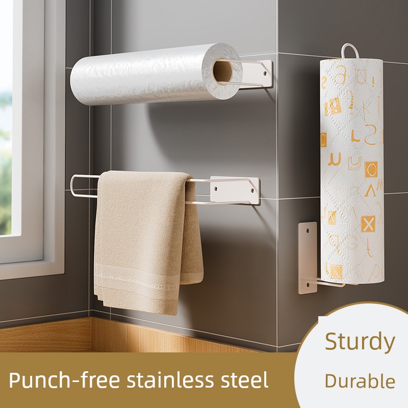 Tissue Rag Cabinet Rack Plastic Wrap-Free Kitchen Rack Tissue Rack Wall-Mounted Roll Paper Punch Storage