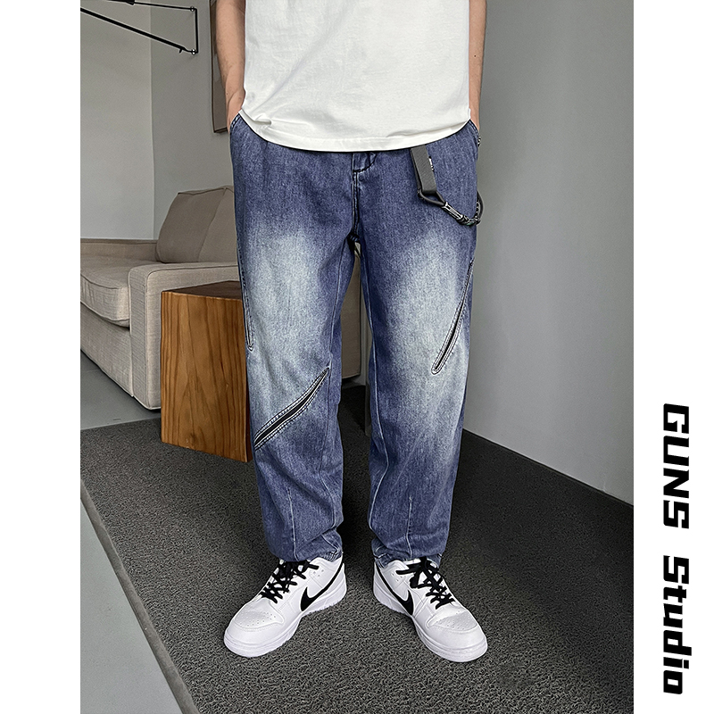 Uncle Bar Retro Washed Denim Men's Summer Loose Straight-leg Casual Easiest for Match American Fashion Brand Trendy Korean Style Pants