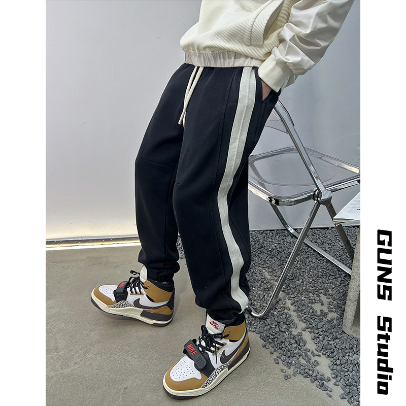 Uncle Bar Washed Pants Men's Spring and Autumn Stripes Stylish American Fashion Brand High Street Casual Pants Jogger Pants Fashion Loose