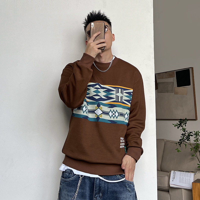 Uncle Bar Spring and Autumn Men New Arrival Fashion Sweater round Neck Casual Top Handsome Loose Splicing Coat American Fashion