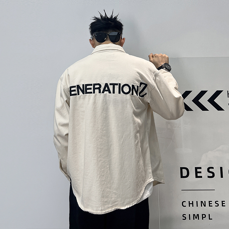 Uncle Bar Denim Outwear Men's Spring and Autumn Letters Print Simple Casual All-Match Loose Korean Style Shirt Jacket Fashion