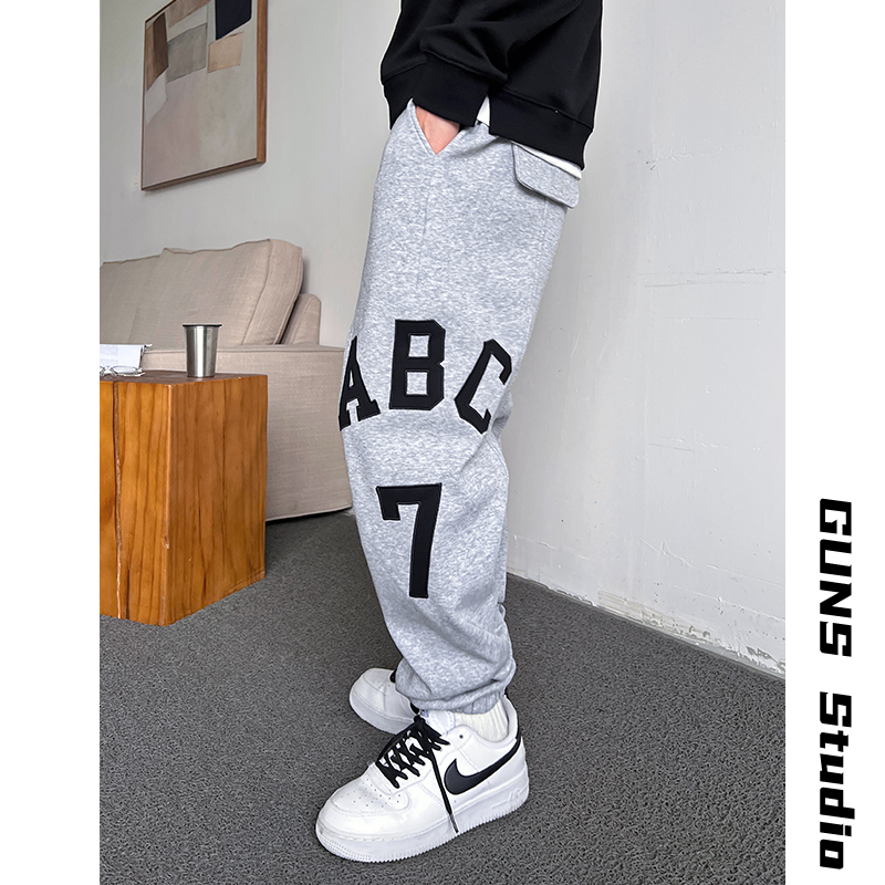 Uncle Bar Spring and Autumn Men Fashion Brands Sweatpants Loose Track Pants K-style Casual Pants Patchwork Cropped Pants American Pants