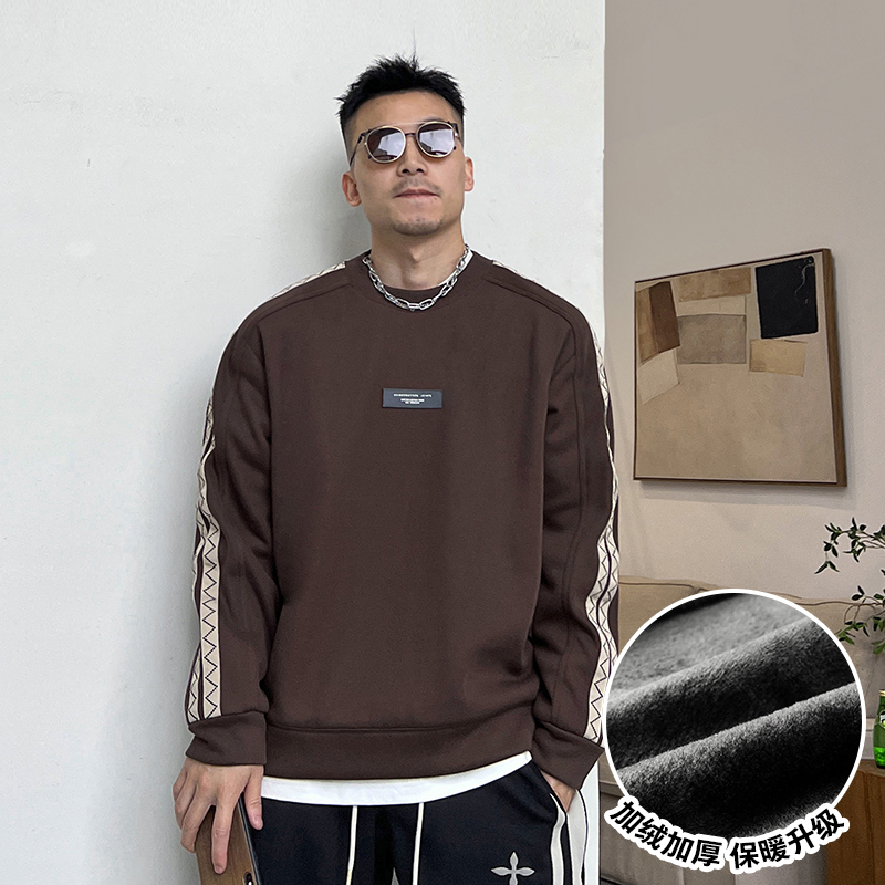 Uncle BA Autumn and Winter Thickened Casual Sweatshirt Men's round Neck Pullover Top American Outwear Loose Flannel Long Sleeves Tide