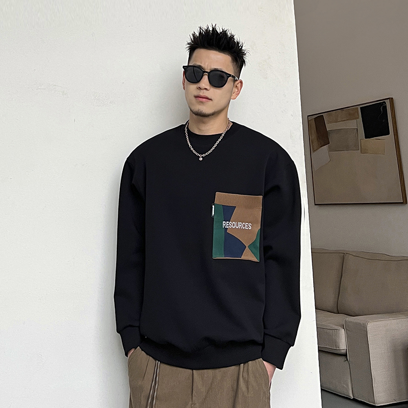 Uncle Bar Spring and Autumn Leisure Pullover round Neck Loose Sweatshirt Male Patchwork Long Sleeves Tops American K-style Fashion Brand Coat