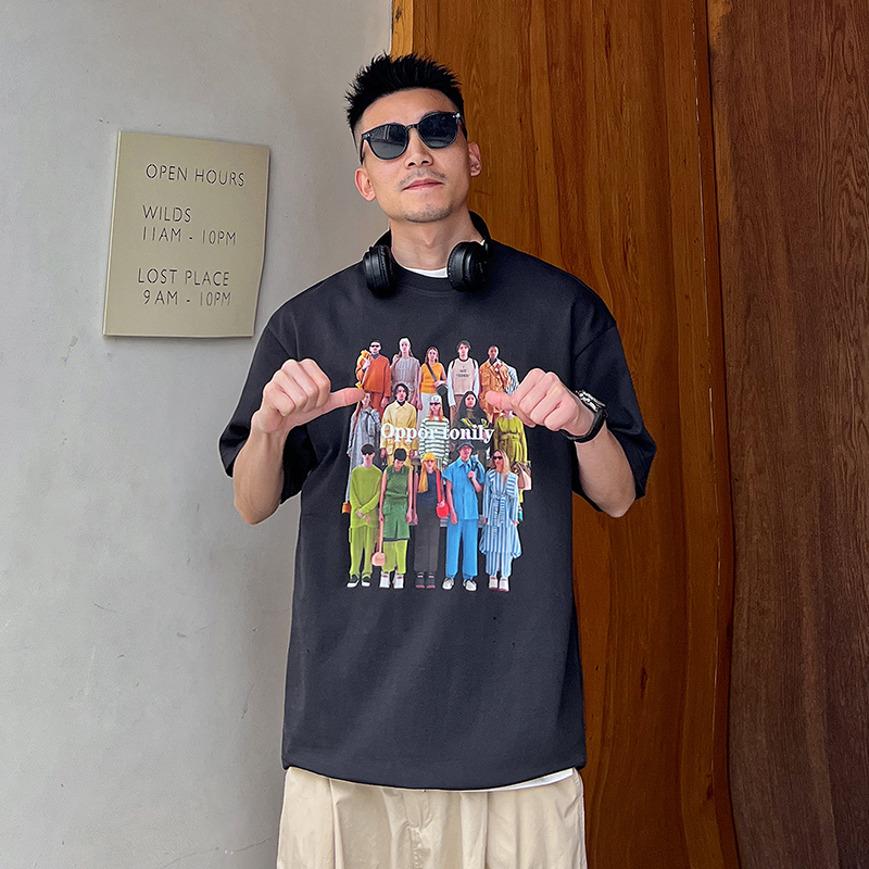 Uncle Bar American Fashion High Street Cartoon Cartoon Short Sleeve Men's Summer round Neck Casual Loose-Fitting T-shirt Half Sleeve Tops Fashion