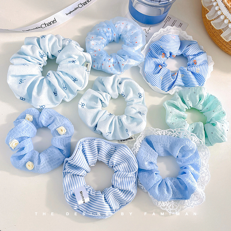 Fresh Blue Large Intestine Hair Band Female 2025 New Arrival Fancy Headband Young Adult Hair Rope Classy Headdress