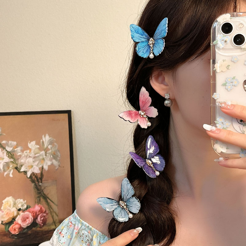 Fairy Butterfly Barrettes Female 2024 New Arrival Fancy Internet Celebrity Atmosphere Side Clip Seaside Photograph Hair Clip Headdress