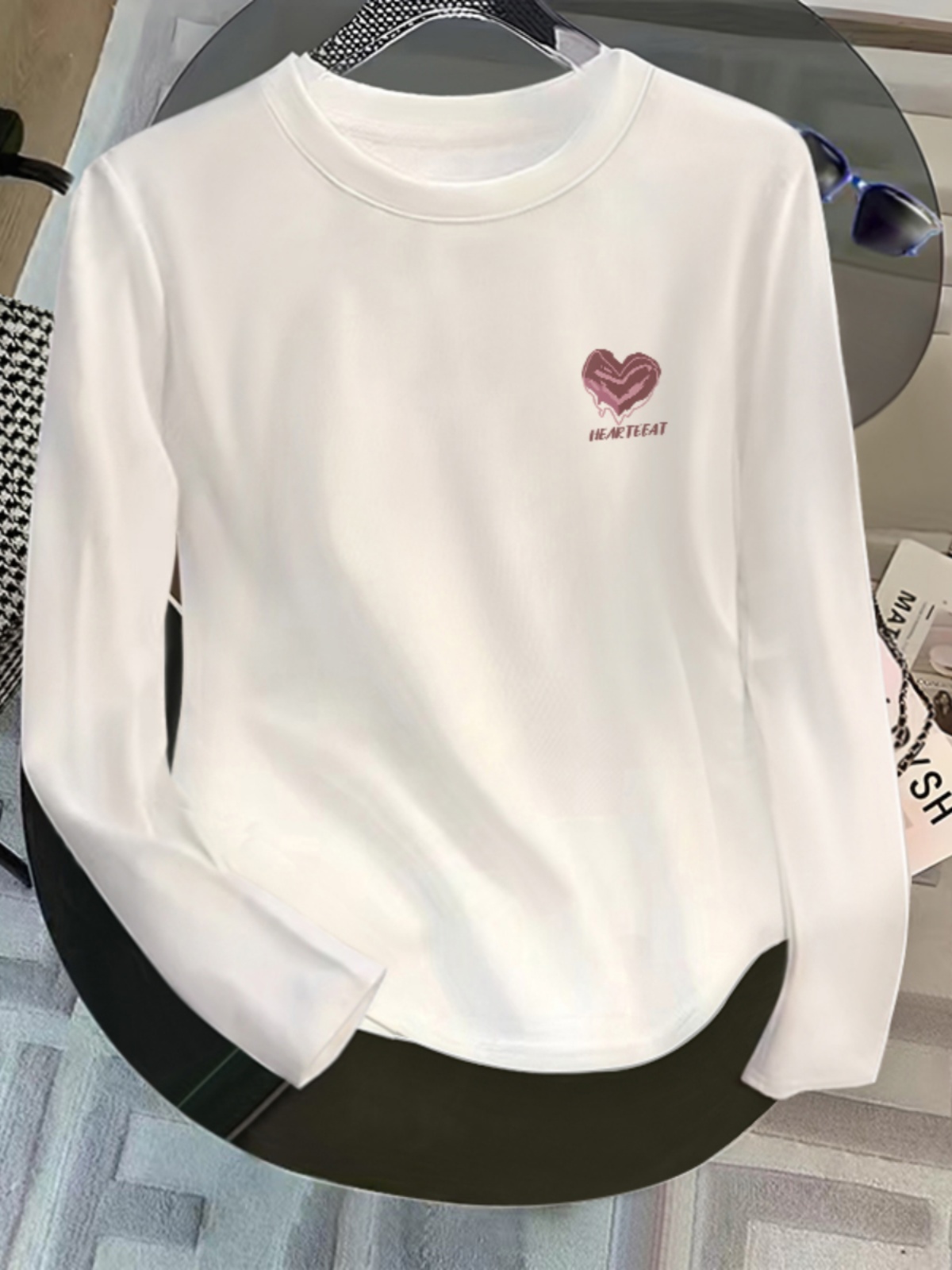 Thirteen Lines Women's White Shoulder Irregularly Slimming Bottoming Shirt Women's Minimalist Fashionable Long Sleeve T-shirt Short Tops