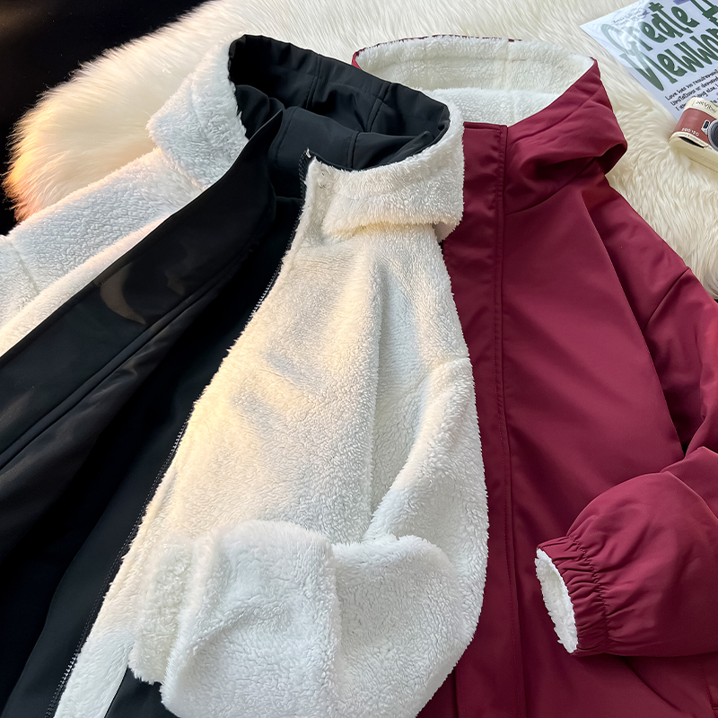 Double-Sided Wear Fleece-lined Thickened Berber Fleece Coat Women's Winter Loose Street Couple All-Matching Warm Cotton Clothing Cotton Coat Tide