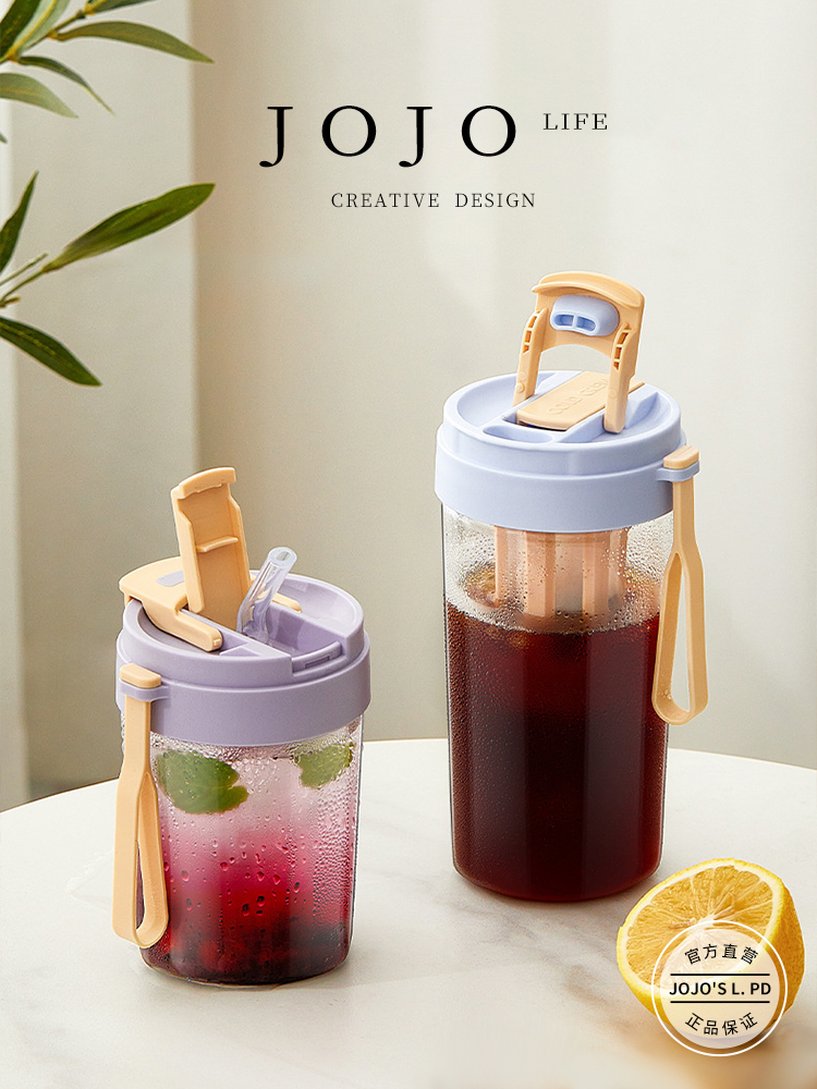 Jojo's L. Pd. Mr. Grocery. Water Cup with Straw Portable High Temperature Resistant Double Drink Cold Cup | Pull Open