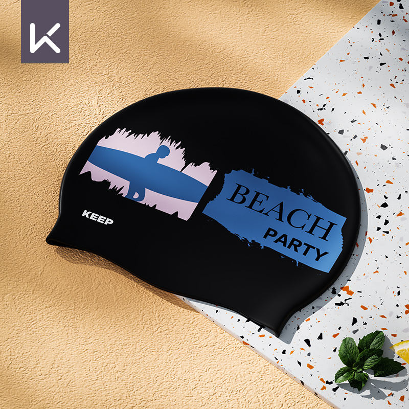 Keep Swimming Cap Female Silicone Waterproof Not Squeezing Head Fashion Printed Swimming Cap Plaid Long Hair plus Size No. Ear-Protecting Swimming Cap