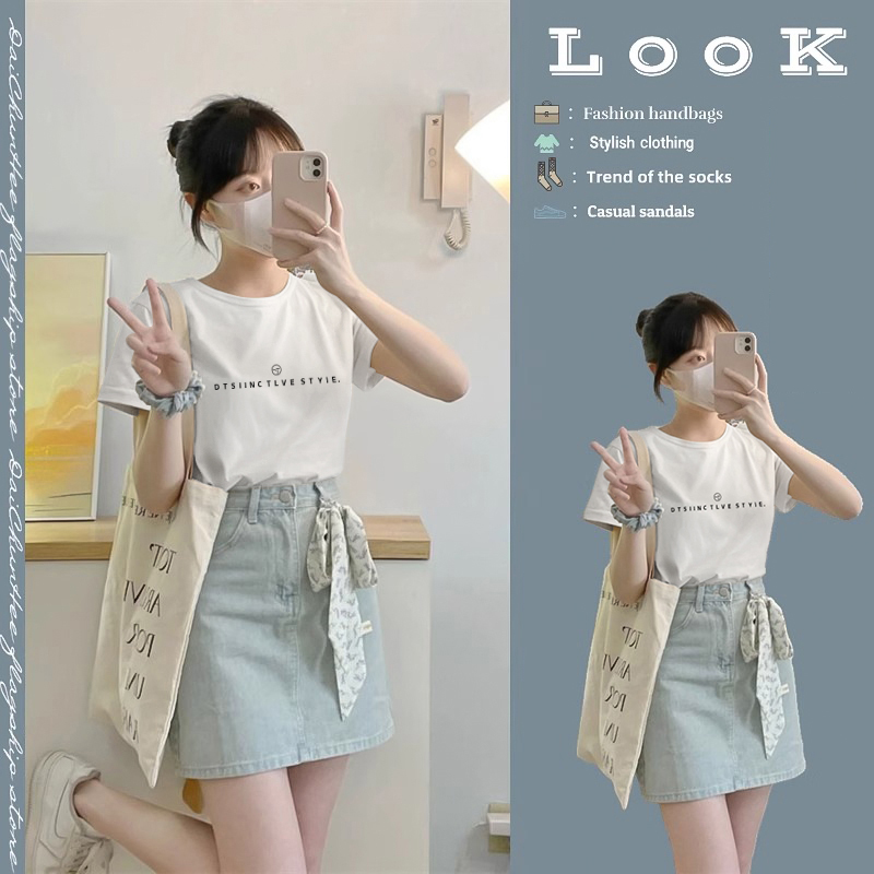 Short Sleeve T-Shirt Women's 2025 New Arrival White round Neck Loose-Fitting Pure Cotton Top Stylish Niche Style Half Sleeve Shoulder T-shirt