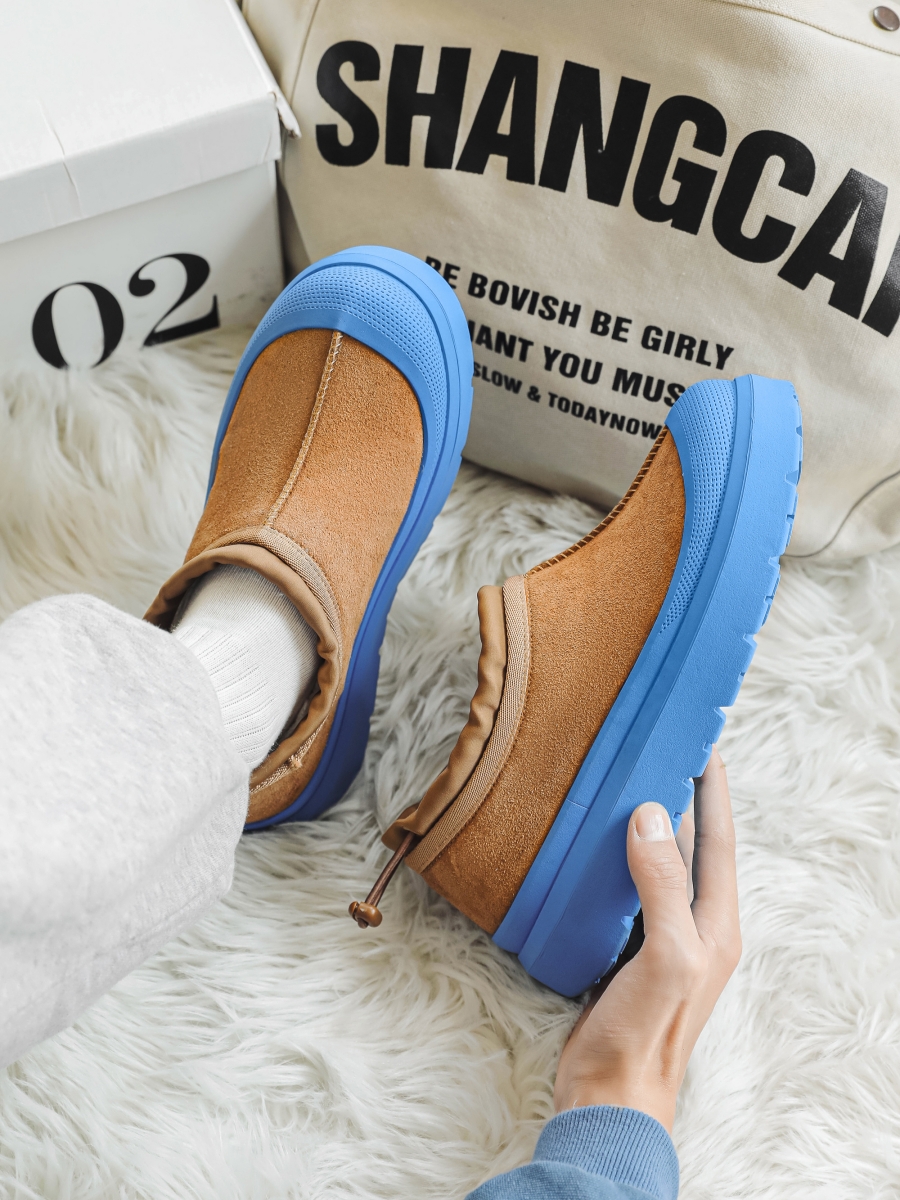 Same Style as Wang Yibo Snow Boots Female 2024 Winter New Blue Color Velvet Warm Cotton Shoes Fur Integrated Bread Shoes