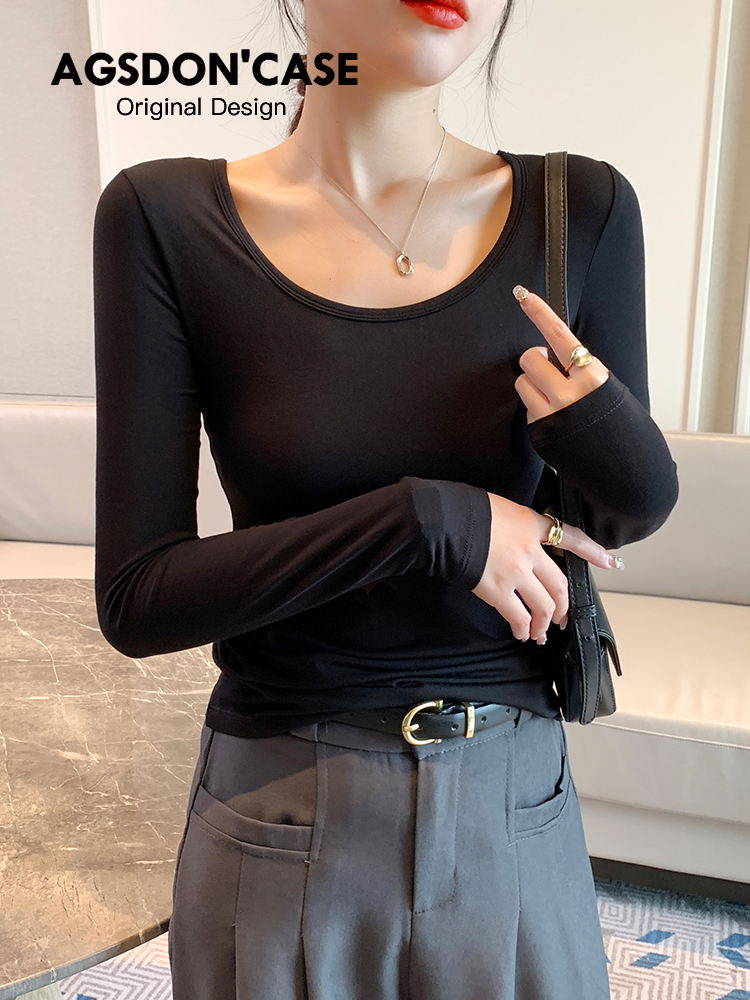 Augusto Modal Double U-Collar Bottoming Shirt for Women Inner Wear T-shirt 2025 New Arrival Spring and Autumn Long Sleeves Tops Low Collar