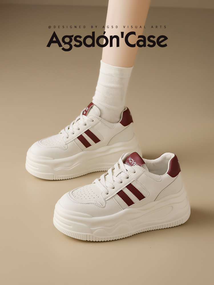 Augusto White Shoes Women's 2025 New Arrival Spring Thick Sole Increased by All-Matching Casual Sports McQueen Board Shoes