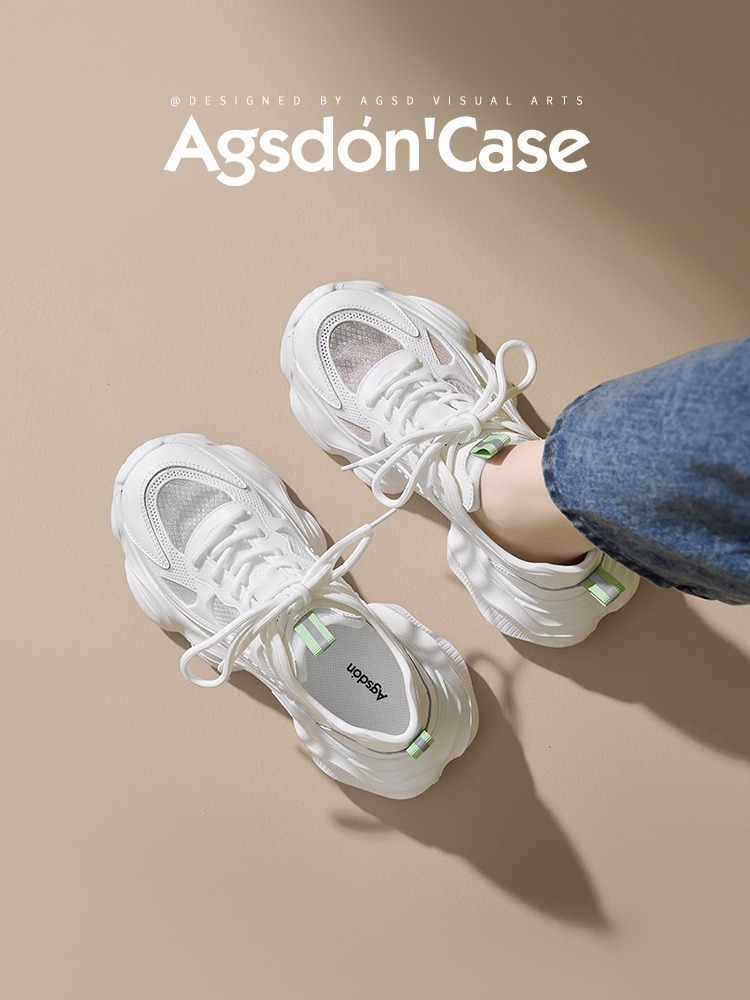 Augusto Dad Shoes Women 2025 New Arrival Spring Thick Sole Casual Breathable Lightweight Sneaker Easiest for Match White Shoes