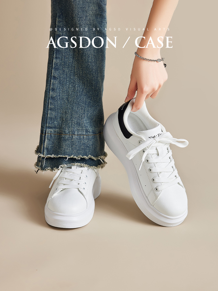 Augusto Platform White Shoes Women's 2025 New Arrival Spring Genuine Leather Sports Casual Shoes Board Shoes Small Height Increasing