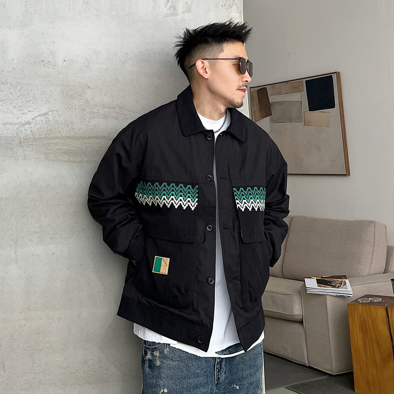 Uncle Bar Spring and Autumn Men Lapel Coach Jacket Patchwork Top New New Coat Loose American Fashion K-style
