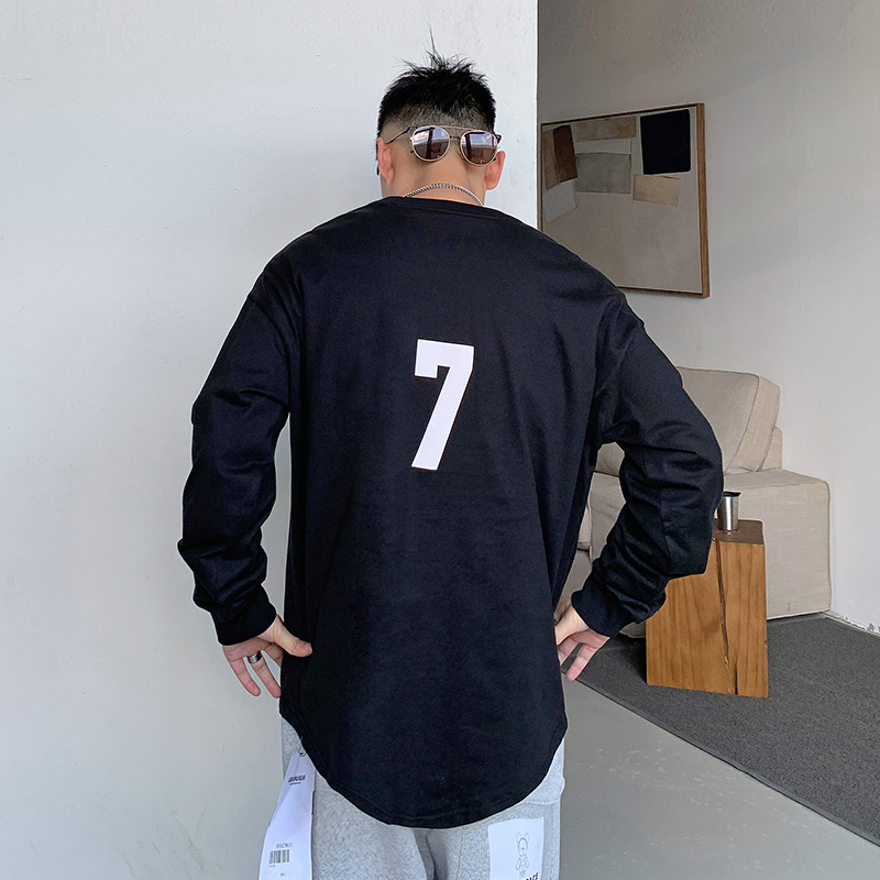 Uncle Bar Spring and Autumn Men Letters Print Long Sleeves T-shirt American Style Loose Casual Undershirt Pure Cotton round Neck Pullover Tide
