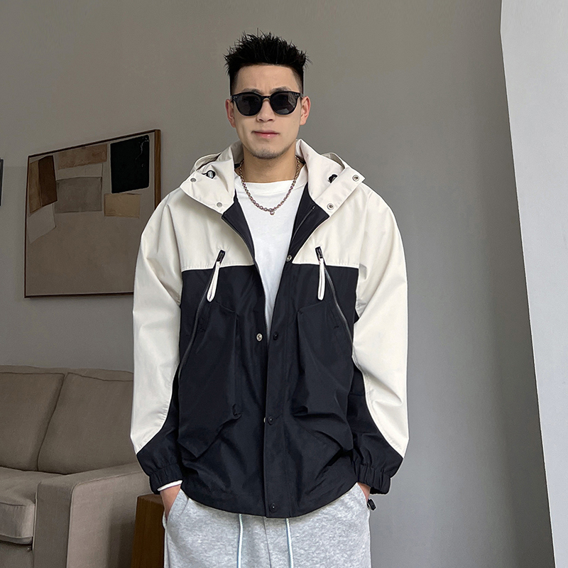 Uncle Bar Spring and Autumn Outdoor Functional Workwear Hooded Jacket Men's Casual Shell Jacket Splicing Coat American Style Loose Tide