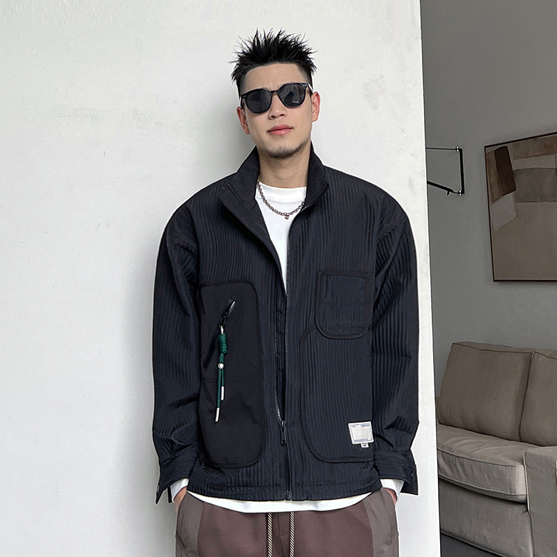 Uncle Bar Spring and Autumn Stand Collar Workwear Stylish Handsome Jacket Men's Casual Patchwork Baggy Coat American K-style Fashion