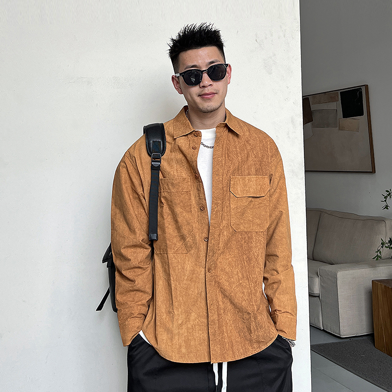 Uncle Bar Handsome Distressed Long Sleeves Shirt Men's Casual Loose Shirt Spring and Autumn American K-style Easiest for Match Pure Cotton Coat