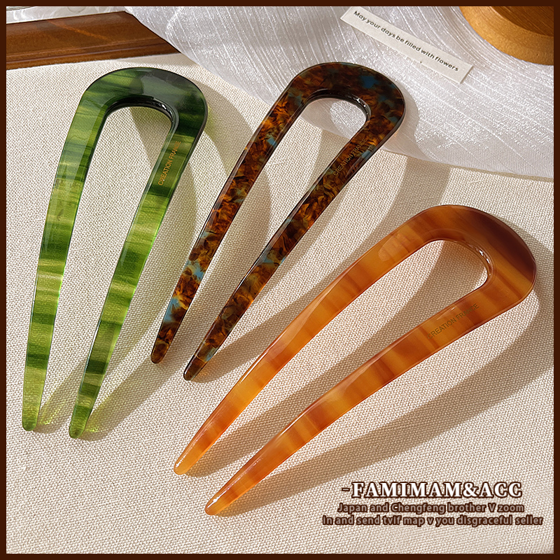 Acetate U-Shaped Hair Pin Female Fancy Updo Hairpin Chinese Ancient Style New Chinese Updo Hair Accessories Now Minimalist Hair