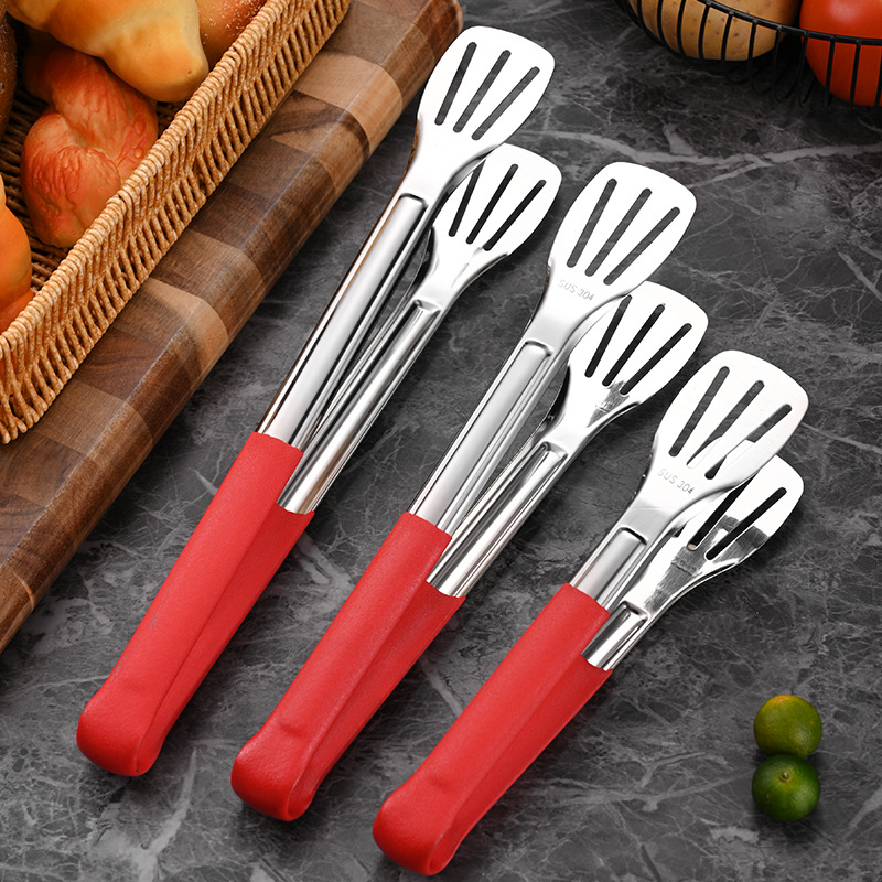 Jujiajia Stainless Steel Thick Glue Three-Wire Clip Thickened Food Clip Hotel Bread Clip Kitchen Barbecue Clip Multi-Purpose Clip