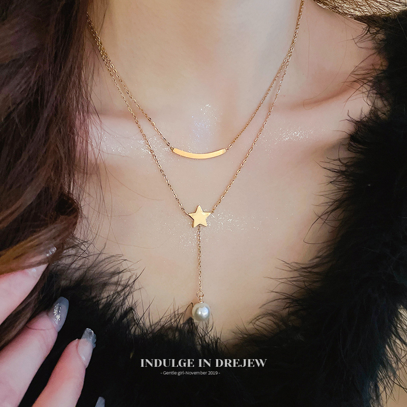 Double-Layer Twin Gold XINGX Sweater Chain Light Luxury High-Grade Pearl Pendant Necklace Women New Elegant Accessories