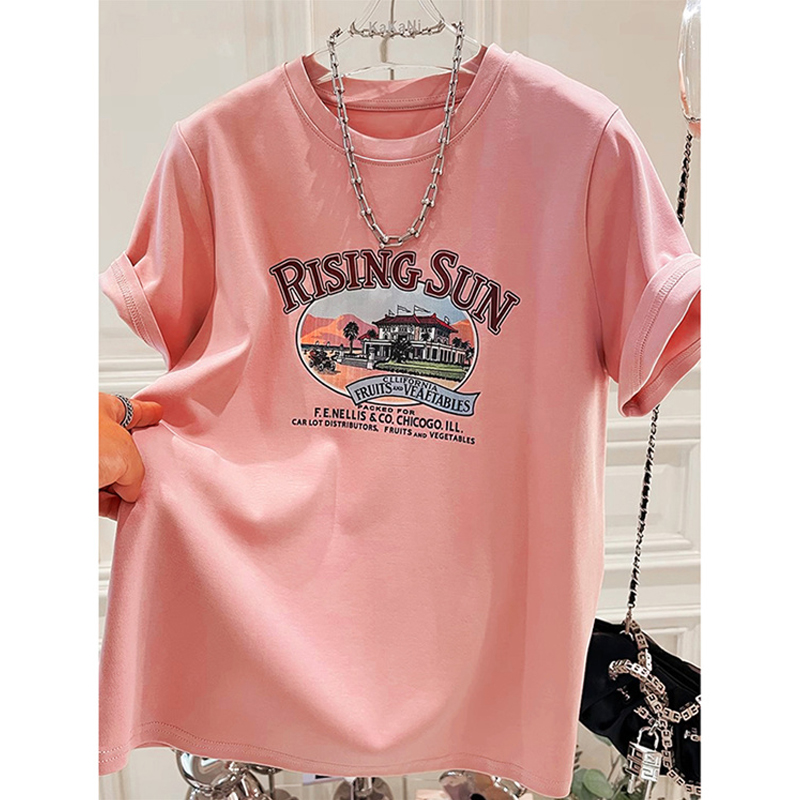 Fat mm 150.00kg Loose Plus Size Mid Length Long Length round Neck Short Sleeve T-Shirt Female Summer Slimming Western Style Youthful-Looking Belly-Covering Coat