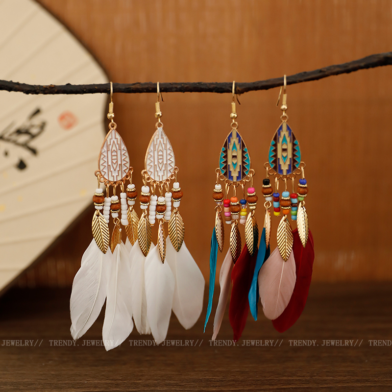 Ethnic Style Feather Tassel Earrings for Women 2024 New Arrival Best Selling Fancy Bohemia Earrings Fashion Earrings