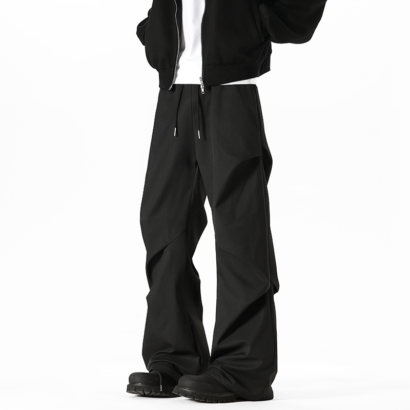 American Cleanfit Mechanical Style Ruched Paratrooper Pants Female Trendy High Waist Loose Casual Black Wide-Leg Pants