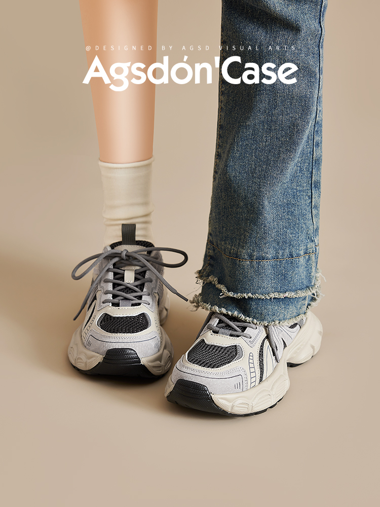 Augusto Gray Dad Shoes Female 2024 New Arrival Fall and Winter Fleece-Lined Platform Small Height Increased by Casual Sneaker